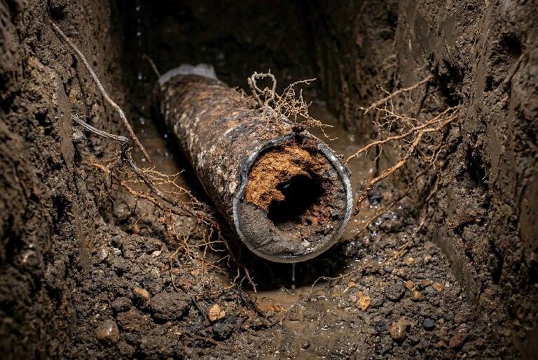 Underground pipe broken by roots